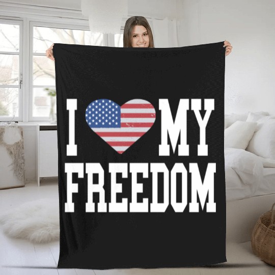 Patriotic American Flag I Heart Freedom, I Love Fleece Blankets