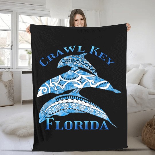 Crawl Key Florida Vacation Tribal Dolphins Fleece Blankets