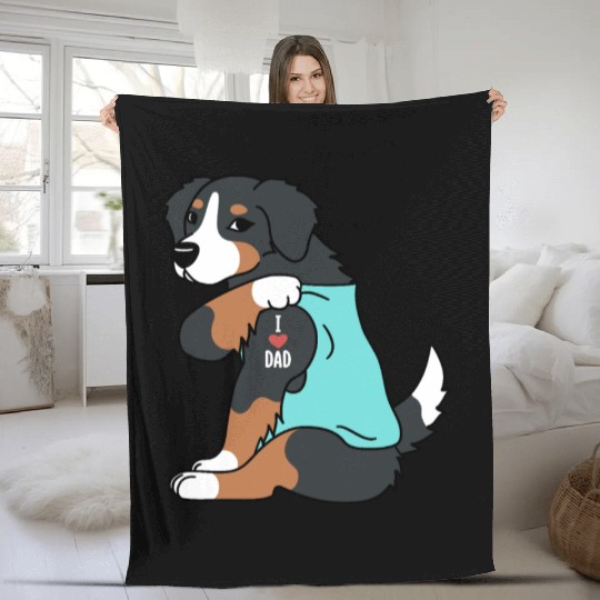 I Love Dad Bernese Mountain Dog Fleece Blankets