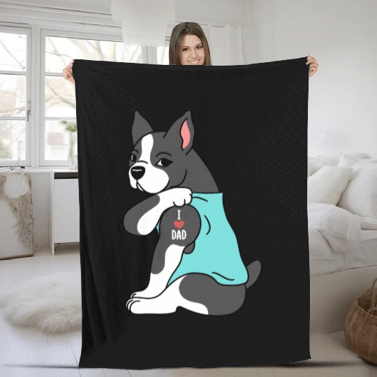 I Love Dad Boston Terrier Fleece Blankets