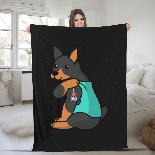 I Love Dad Doberman Fleece Blankets