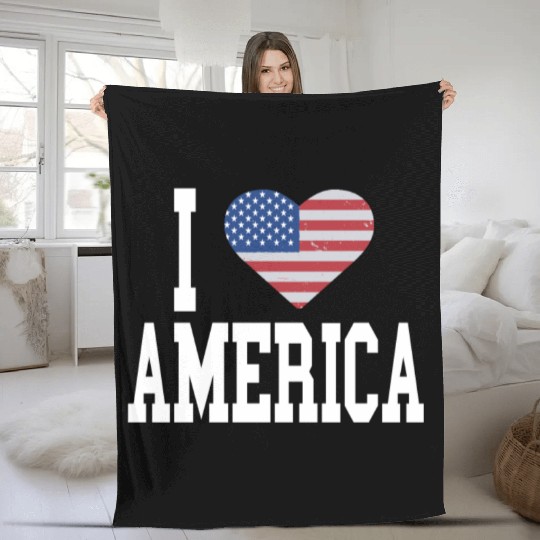 US Flag Proud American I Heart America, I Love Fleece Blankets