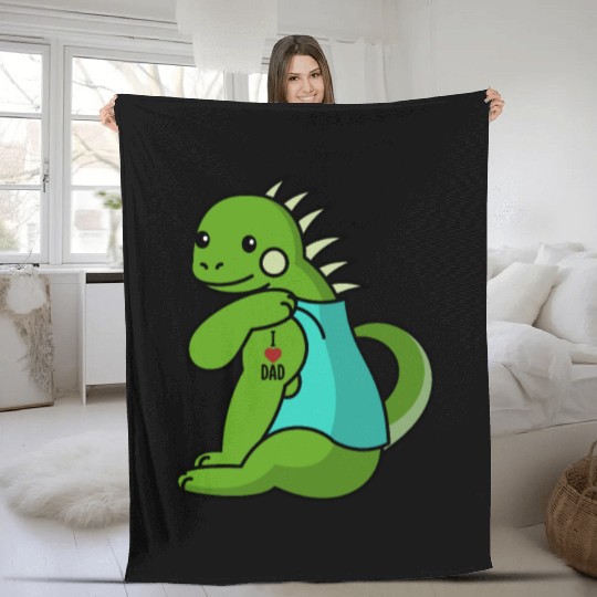 I Love Dad Iguana Reptile Fleece Blankets