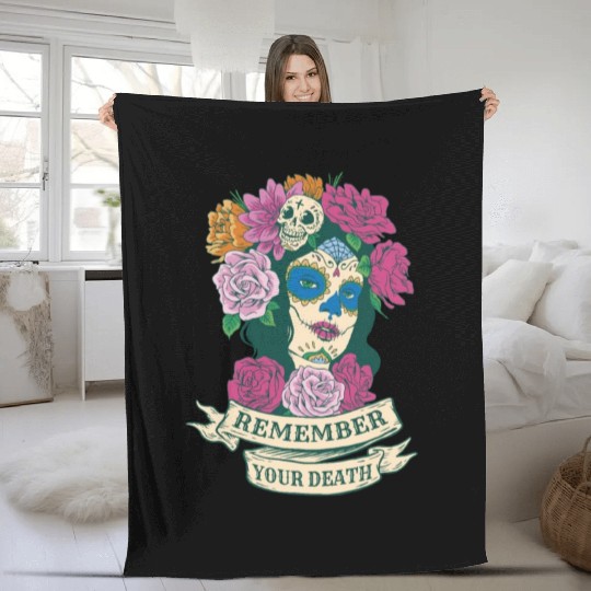 Remember your death beautiful Mexican woman art Re Fleece Blankets