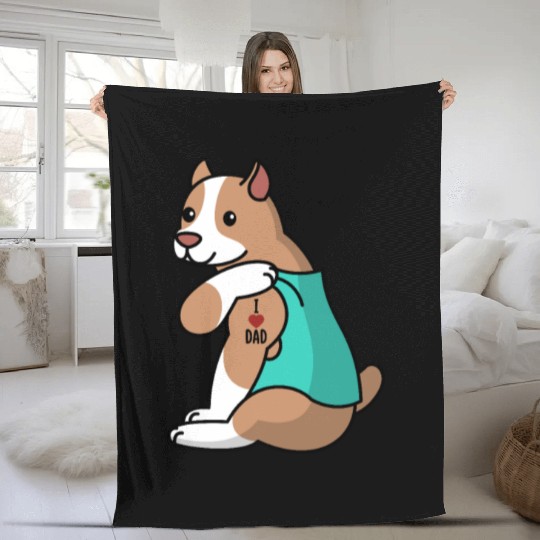 I Love Dad Pit Bull Fleece Blankets
