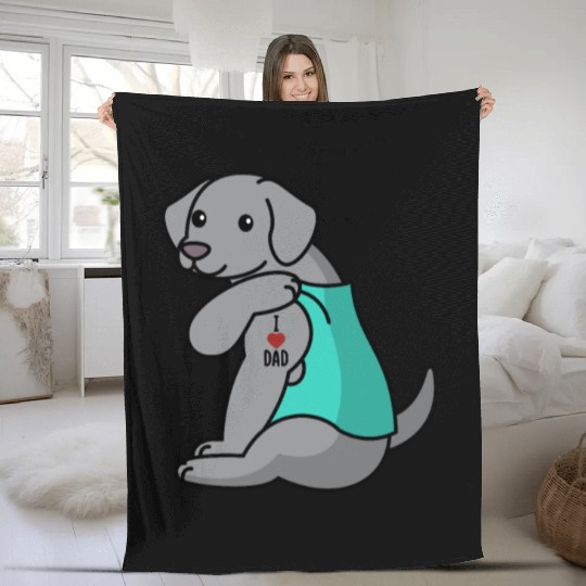 I Love Dad Weimaraner Fleece Blankets