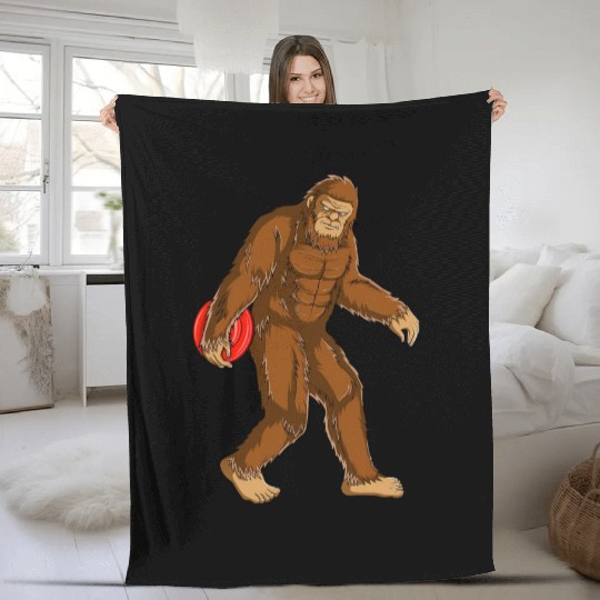 Funny Bigfoot Sasquatch Disc Golf Player Gift Fleece Blankets