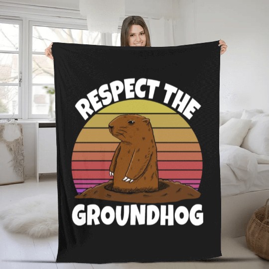Respect The Groundhog Fleece Blankets