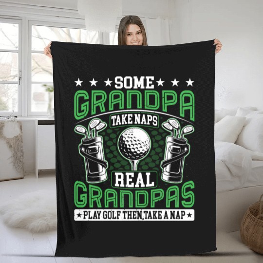 Real Grandpas Play Golf Golfer Golf Lover Grandad Fleece Blankets