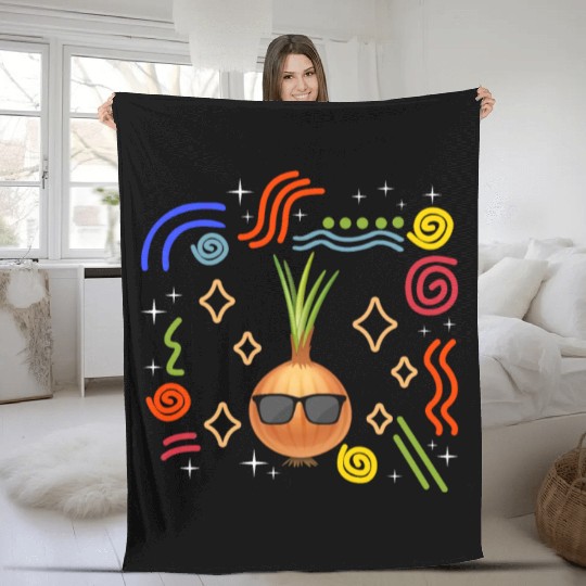Onion Vegetable Fleece Blankets, Onion Wearing Sunglasses
