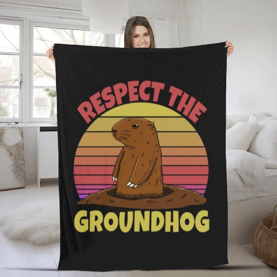 Respect The Groundhog Fleece Blankets