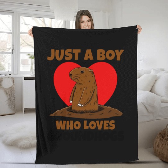 Just A Boy Who Loves Groundhog Fleece Blankets