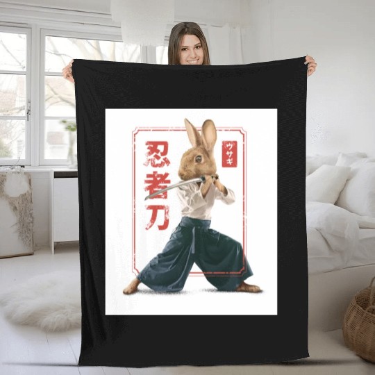 Rabbit with katana Rabbit with katana gift inspira Fleece Blankets