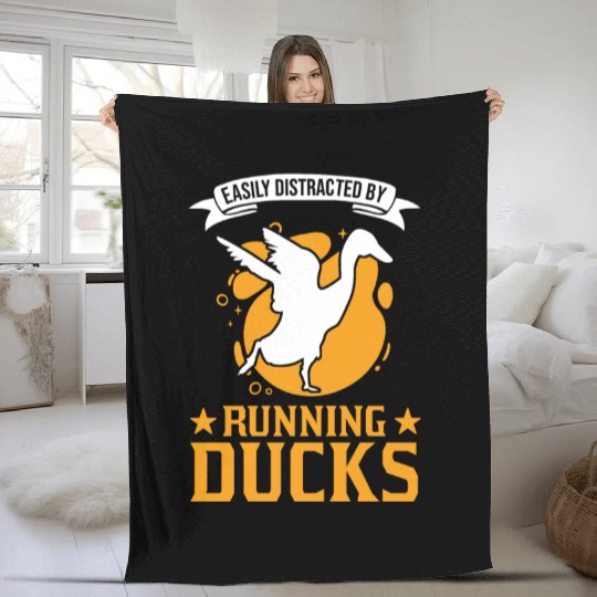 Easily Distracted By Running Ducks Fleece Blankets