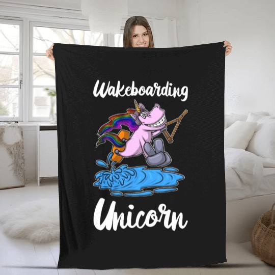 Wakeboarder Wakeboarding Unicorn Wakeboard Fleece Blankets