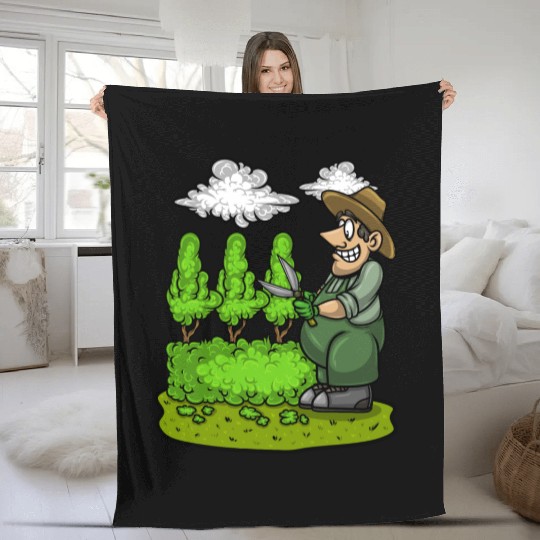 Garden Gardener Cut Hedge Middle Finger Gardening Fleece Blankets