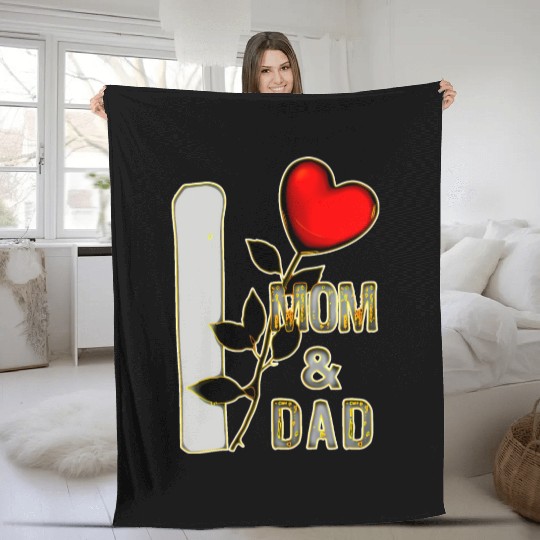 I love mom and dad with heart of a rose Fleece Blankets