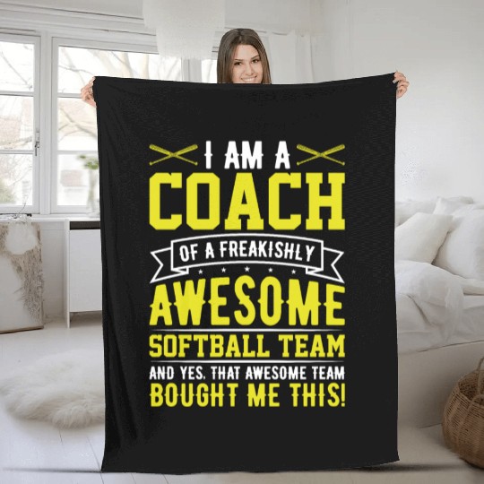 I'm a Coach of an Awesome Softball Team Funny Fleece Blankets