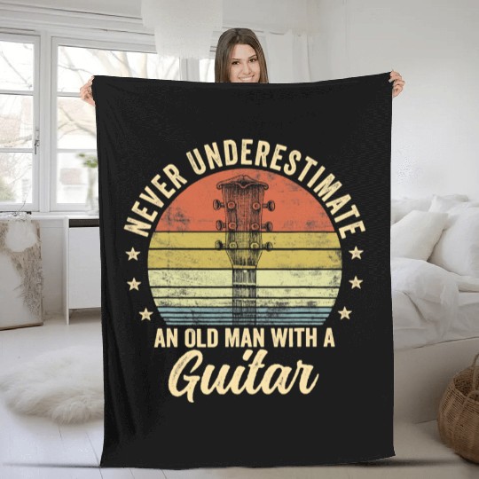 Never Underestimate An Old Man With A Guitar Playe Fleece Blankets