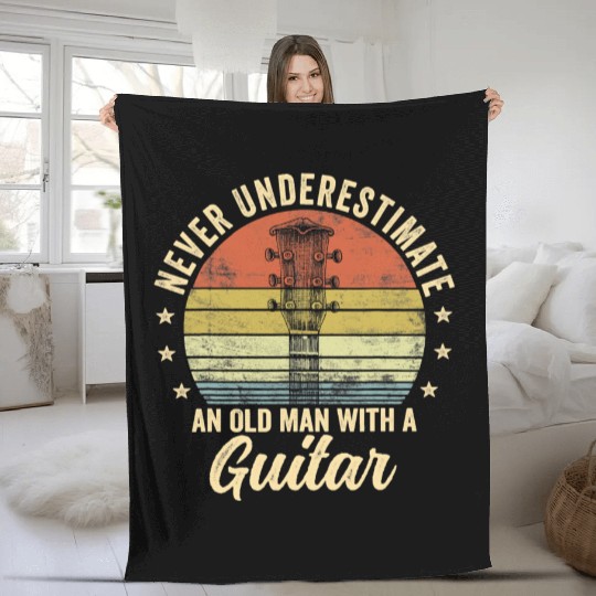 Never Underestimate An Old Man With A Guitar Playe Fleece Blankets