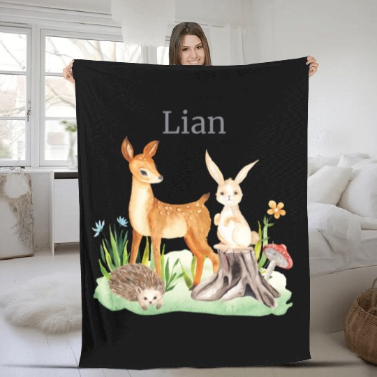 Waldtier Waldtier Reh Hase Hedgehog Flowers Name Fleece Blankets