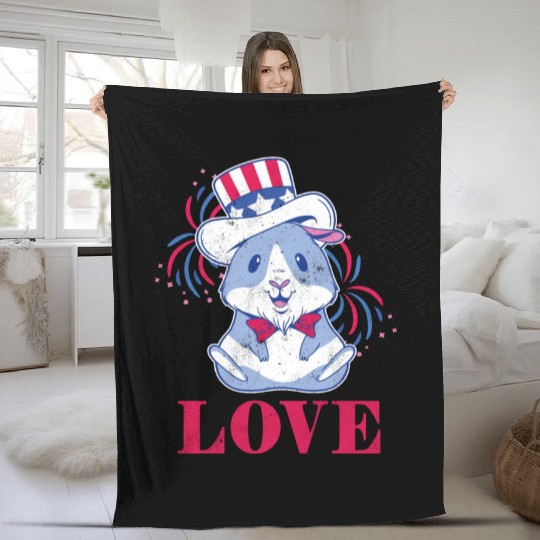 Love America American Pig Guinea USA 4th Of July Fleece Blankets