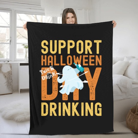 Support Halloween Day Drinking | Drunk Ghost Fleece Blankets