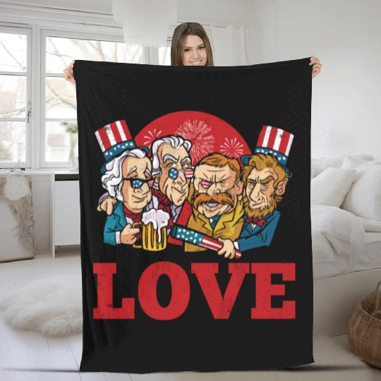 Love America American Presidents USA 4th Of July Fleece Blankets