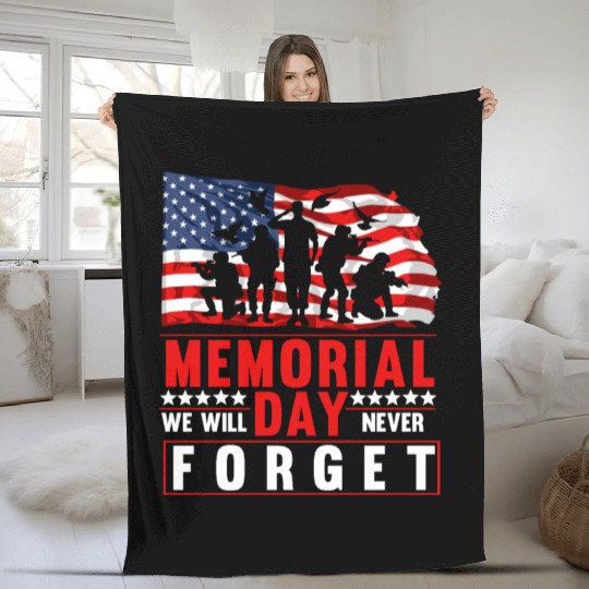 Memorial Day American Flag Soldiers Patriotic US Fleece Blankets