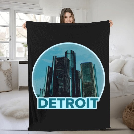 Detroit Michigan Skyline Fleece Blankets