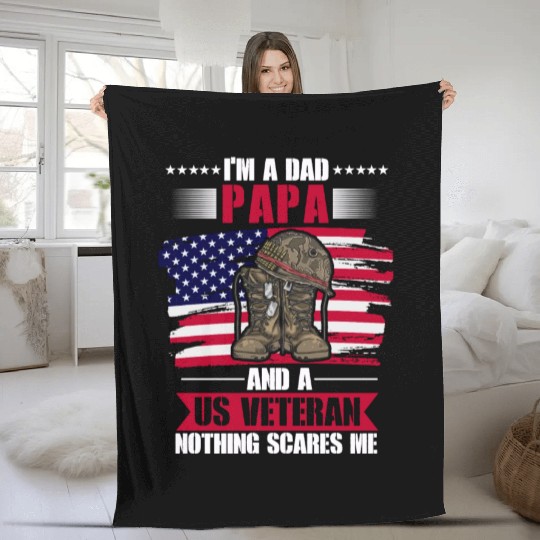 US Veteran Dad American Flag Patriotic Fleece Blankets