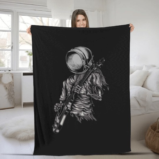 Astronaut Playing Guitar Astronomy Fleece Blankets