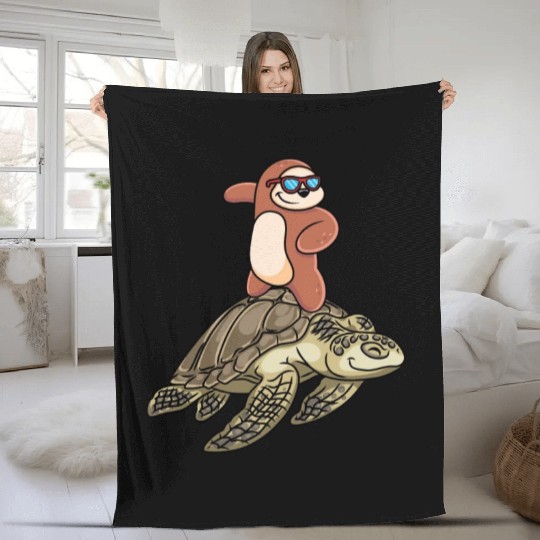 Sloth Surfing Turtle Slow Animal Lover Fleece Blankets