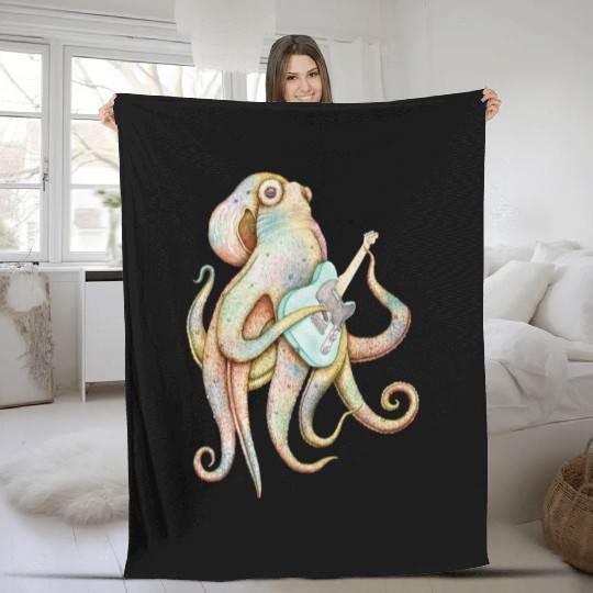POLAH the axe wielding Octopus on Aqua Fleece Blankets