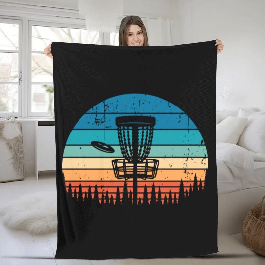 Vintage Disc Golf Retro Distressed Sunset Fleece Blankets