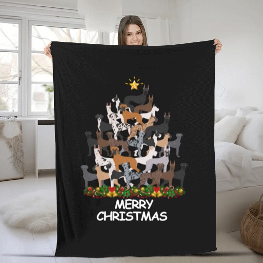Great Dane Christmas Tree Merry Christmas Fleece Blankets