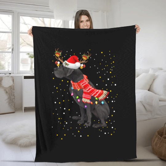 Great Dane Reindeer Christmas Light Fleece Blankets