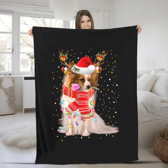 Papillion Fleece Blankets Papillion Reindeer Christmas Light