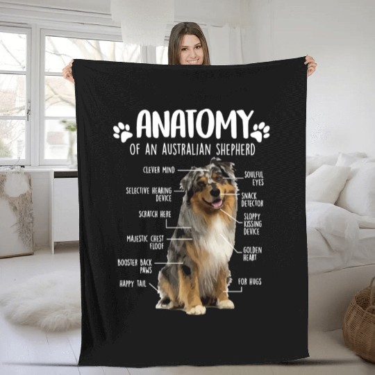 Funny Anatomy Australian Shepherd Dog Lover Aussie Fleece Blankets