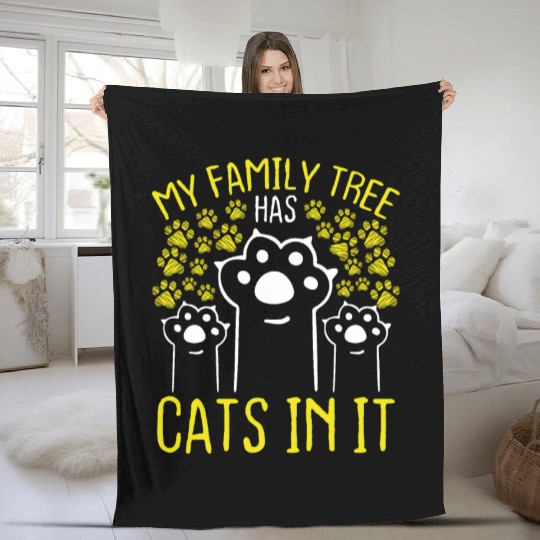 Cat Owner Family Tree has a Cat in it Funny Fleece Blankets