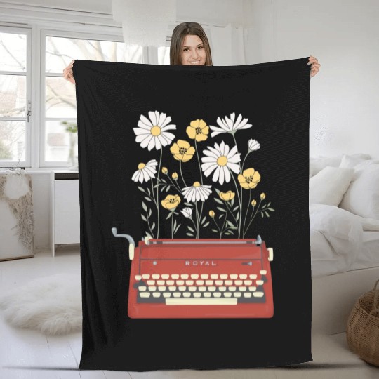 Wild Flower Type Writer Fleece Blankets