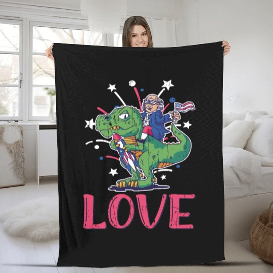 Love America Washington Dinosaur USA 4th Of July Fleece Blankets