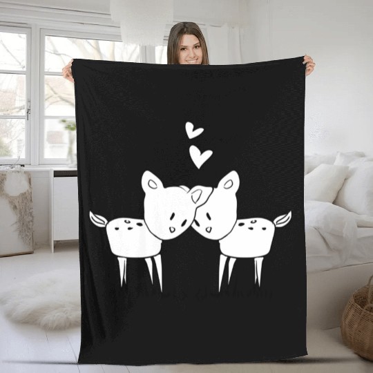 lovers couple love deer animals Fleece Blankets