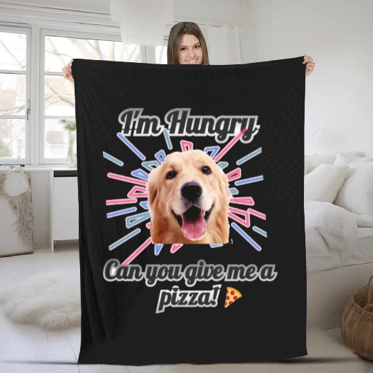 Dog wants to eat pizza Fleece Blankets