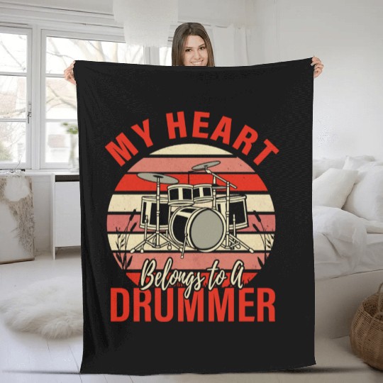 My Heart Belong To Drummer Valentines Day Wife Fleece Blankets