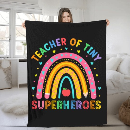 Teacher Of Tiny Superheroes Funny Pre-k Teacher Fleece Blankets