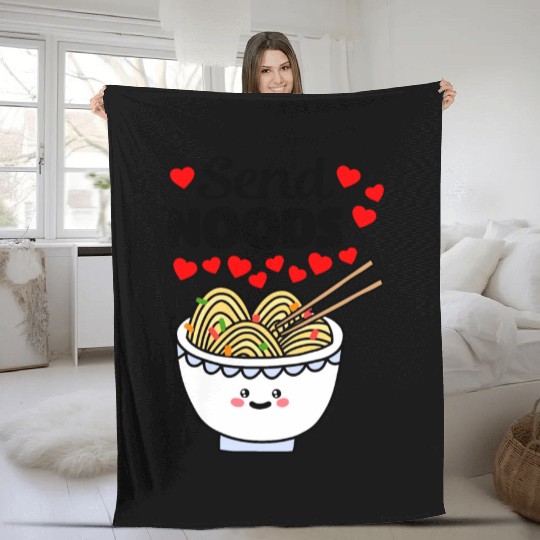 Kawaii Send Noods Love Ramen Noodles Fleece Blankets
