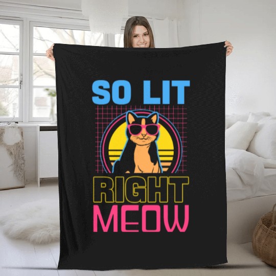 EDM Rave Techno 80s Lit Right Meow Fleece Blankets