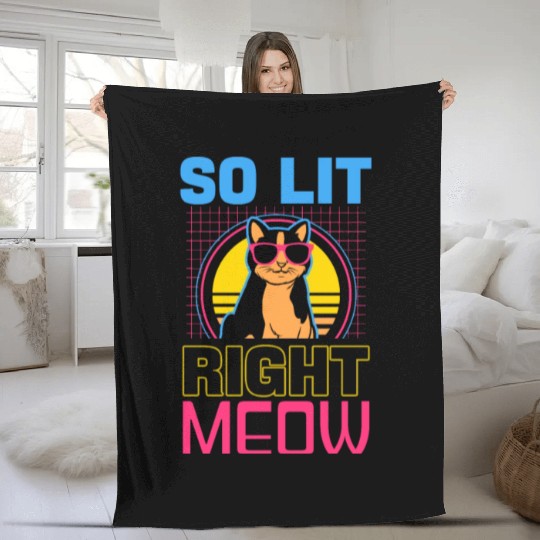 EDM Rave Techno 80s Lit Right Meow Fleece Blankets
