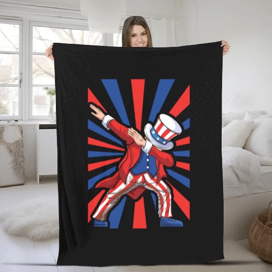 Dabbing Uncle America American Flag 4th Of July Fleece Blankets